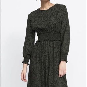 Zara green leopard print midi dress